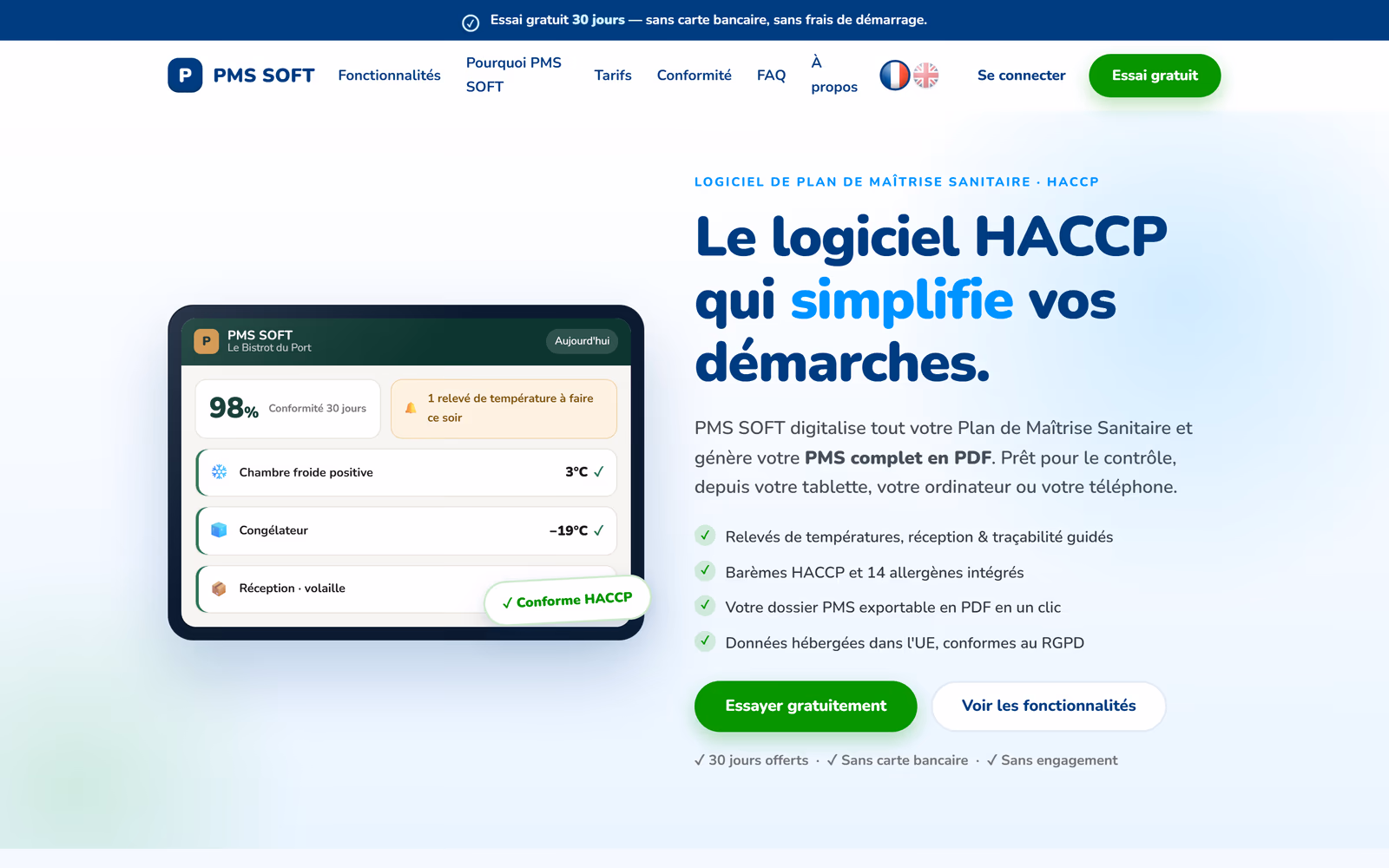 Capture de la page d’accueil de PMS SOFT, en production.